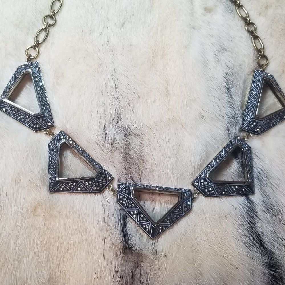 Lulu Frost Gold tone /Black triangle Necklace 21"